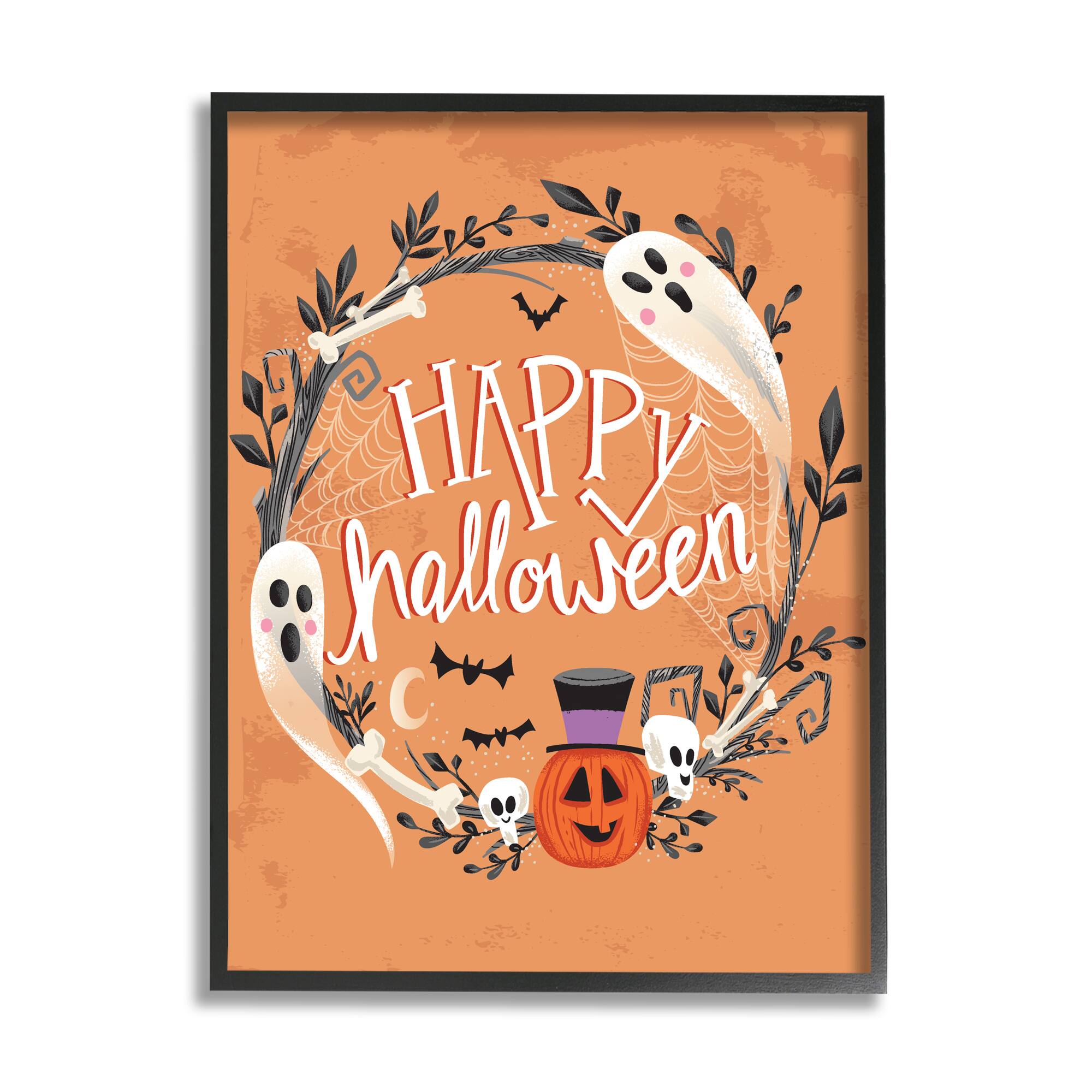 Stupell Industries Happy Haunts Halloween Wreath Framed Giclee Art
